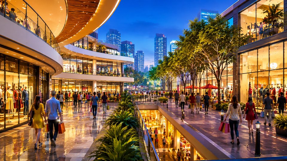 Modern shopping mall with fashion brand outlets representing Retail Leasing Growth India in H1 2026, highlighting commercial real estate expansion and organized retail market growth.