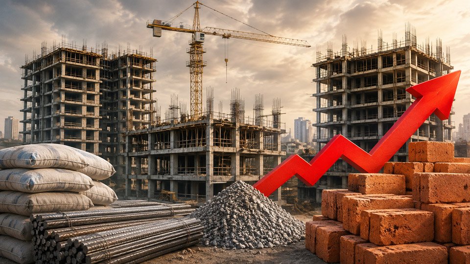 भारत में Construction Cost Relief India से जुड़ी खबर को दर्शाती सांकेतिक तस्वीर, जिसमें निर्माण स्थल, सीमेंट, स्टील और रियल एस्टेट परियोजनाओं पर बढ़ती लागत का प्रभाव दिखाया गया है।