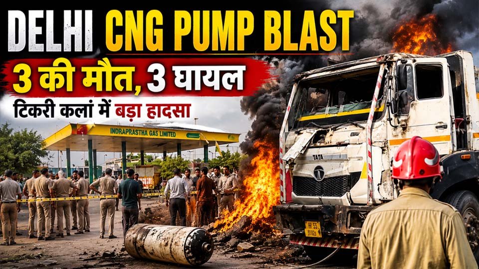 टिकरी कलां मेट्रो स्टेशन के पास CNG पंप पर ट्रक में गैस भरने के दौरान हुए सिलेंडर विस्फोट से जुड़ी घटनास्थल की तस्वीर। हादसे में तीन लोगों की मौत और तीन लोगों के घायल होने की जानकारी है।