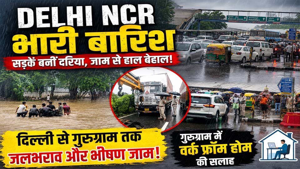Heavy rainfall in Delhi-NCR caused waterlogging on major roads in Delhi, Gurugram and Faridabad, leading to long traffic jams and disruption in daily life.