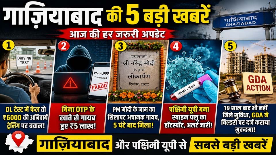 Ghaziabad News: ₹6000 DL ट्रेनिंग, ₹5 लाख साइबर ठगी और स्वाइन फ्लू अलर्ट समेत 5 बड़ी खबरें