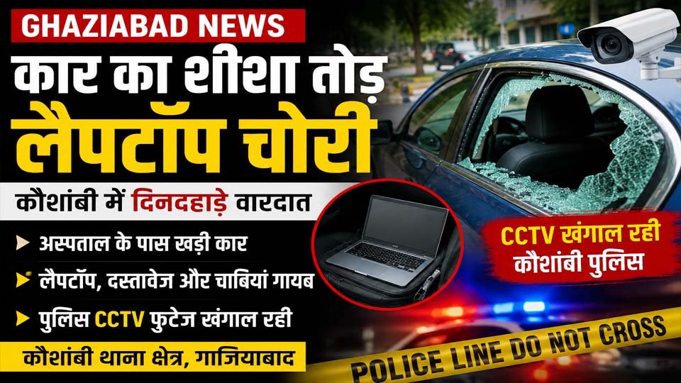 Ghaziabad News: कौशांबी में कार का शीशा तोड़कर लैपटॉप चोरी, CCTV खंगाल रही पुलिस