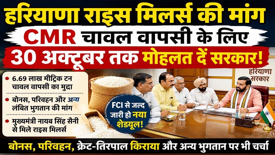 Haryana Rice Millers: 30 अक्टूबर तक CMR चावल वापसी की मोहलत की मांग