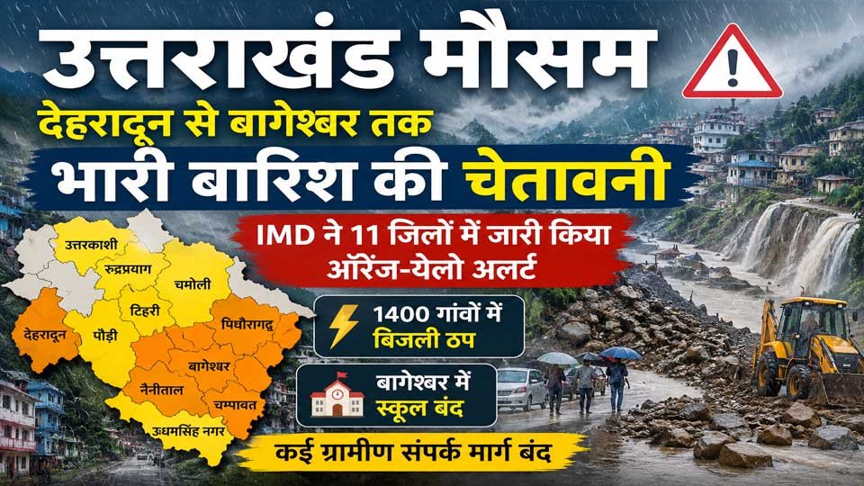 उत्तराखंड में मानसूनी बारिश के कारण देहरादून, नैनीताल, बागेश्वर और चम्पावत समेत कई जिलों में भारी बारिश का अलर्ट जारी किया गया है।