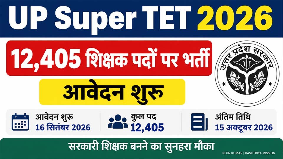 UP Super TET 2026: 12,405 शिक्षक पदों पर आवेदन शुरू, जानें जरूरी तारीखें