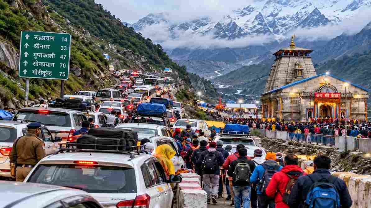 केदारनाथ यात्रा में श्रद्धालुओं की भीड़ और हाईवे पर ट्रैफिक जाम