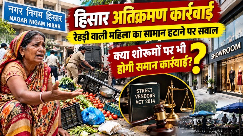 हिसार अतिक्रमण कार्रवाई रेहड़ी वाली महिला नगर निगम